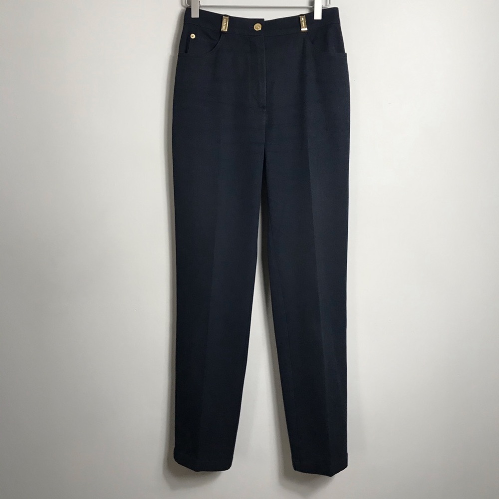 ST JOHN SPORT Black High Rise Pants Gold Hardware